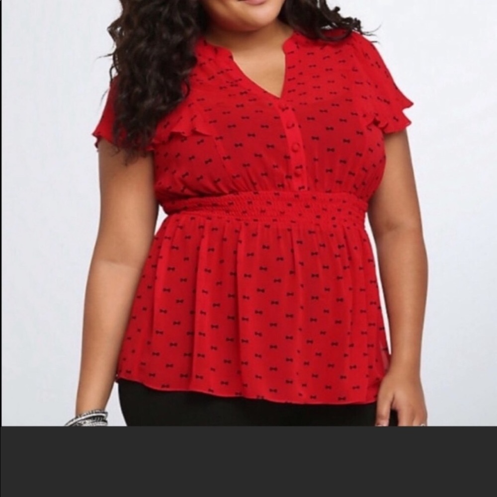 Torrid Red Blouse with Black Bows